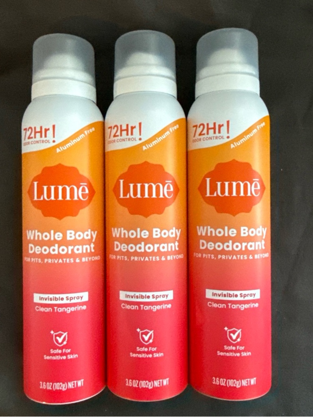 Lume Whole Body Deodorant Spray - Clean Tangerine Set of 3